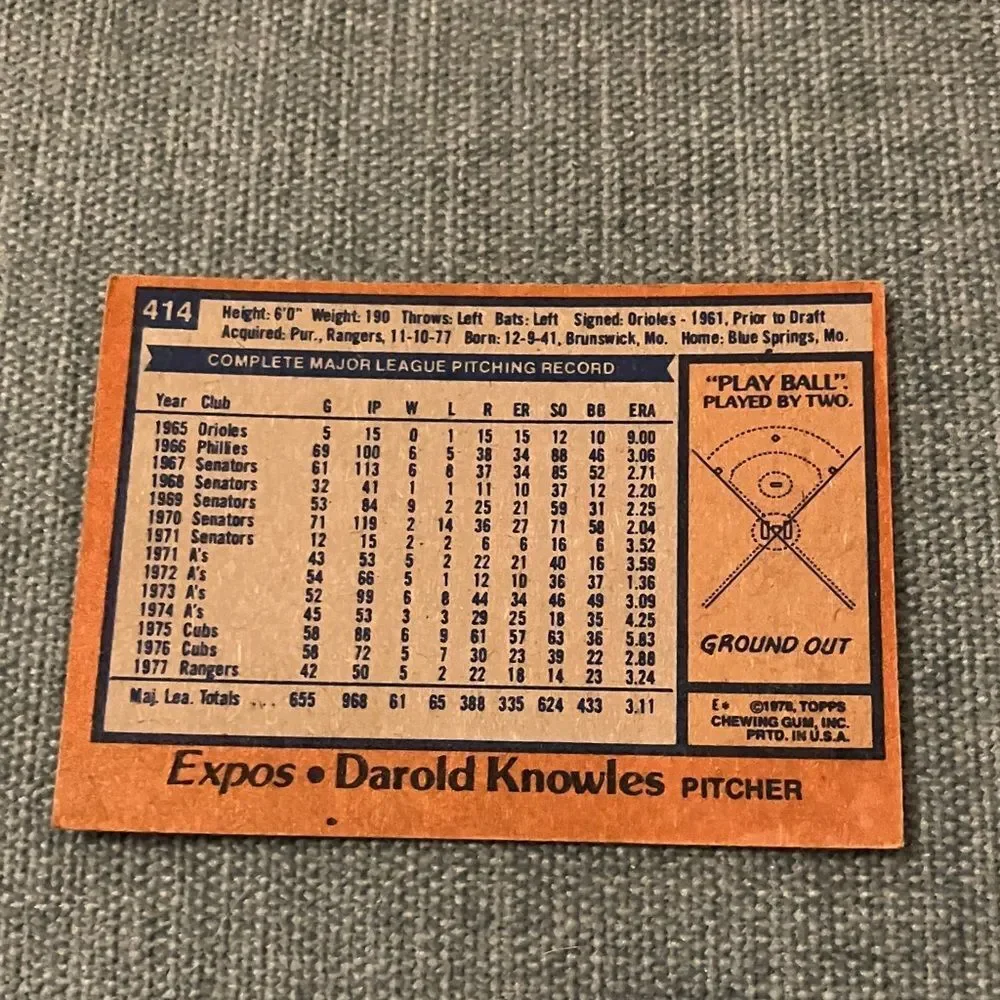 1978 Topps Montreal Expos Baseball Card Trading Card